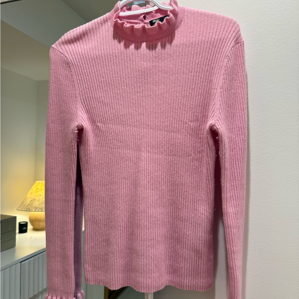 Maje Light Pink Ruffled Knit Top